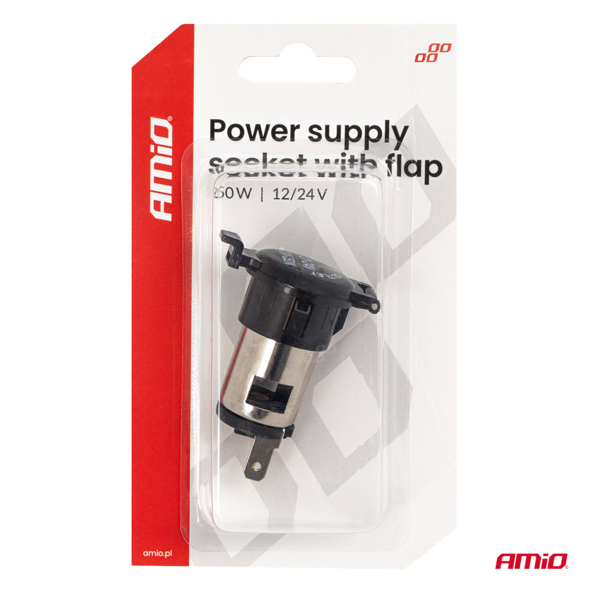 Additional power outlet with cover 250W 12V/24V, AMIO-04434