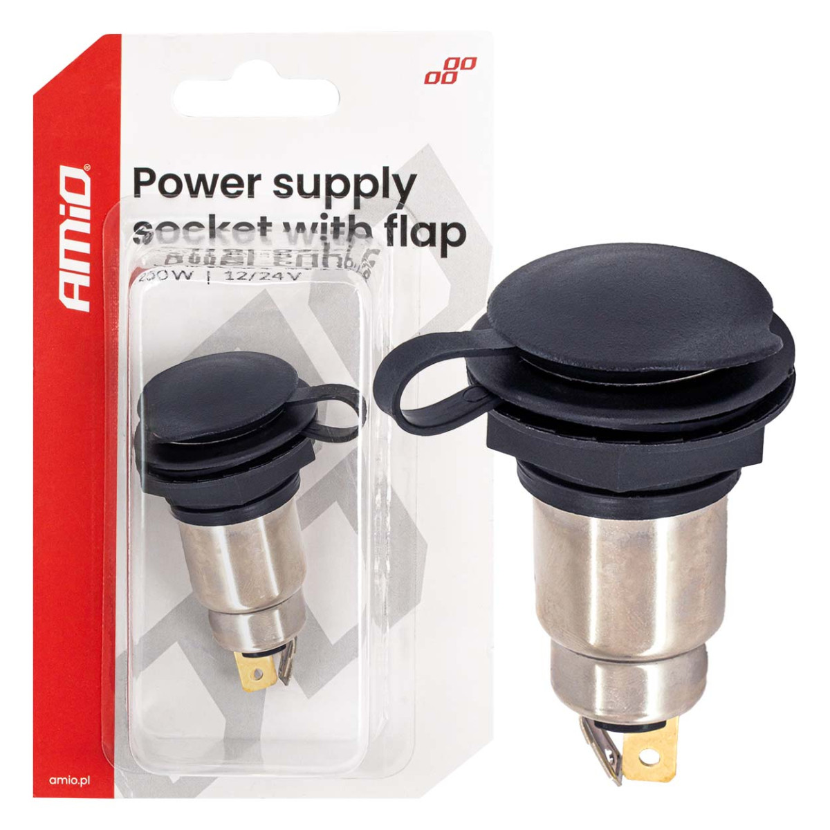 Additional power outlet with cover, 250W, 12/24V AMIO-04462