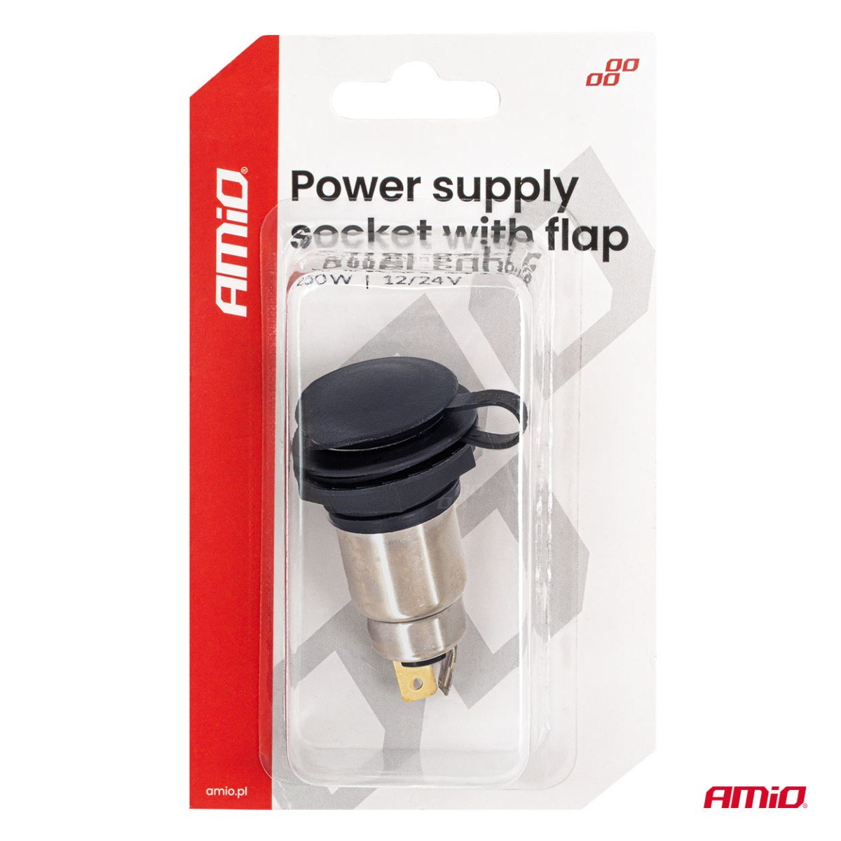 Additional power outlet with cover, 250W, 12/24V AMIO-04462