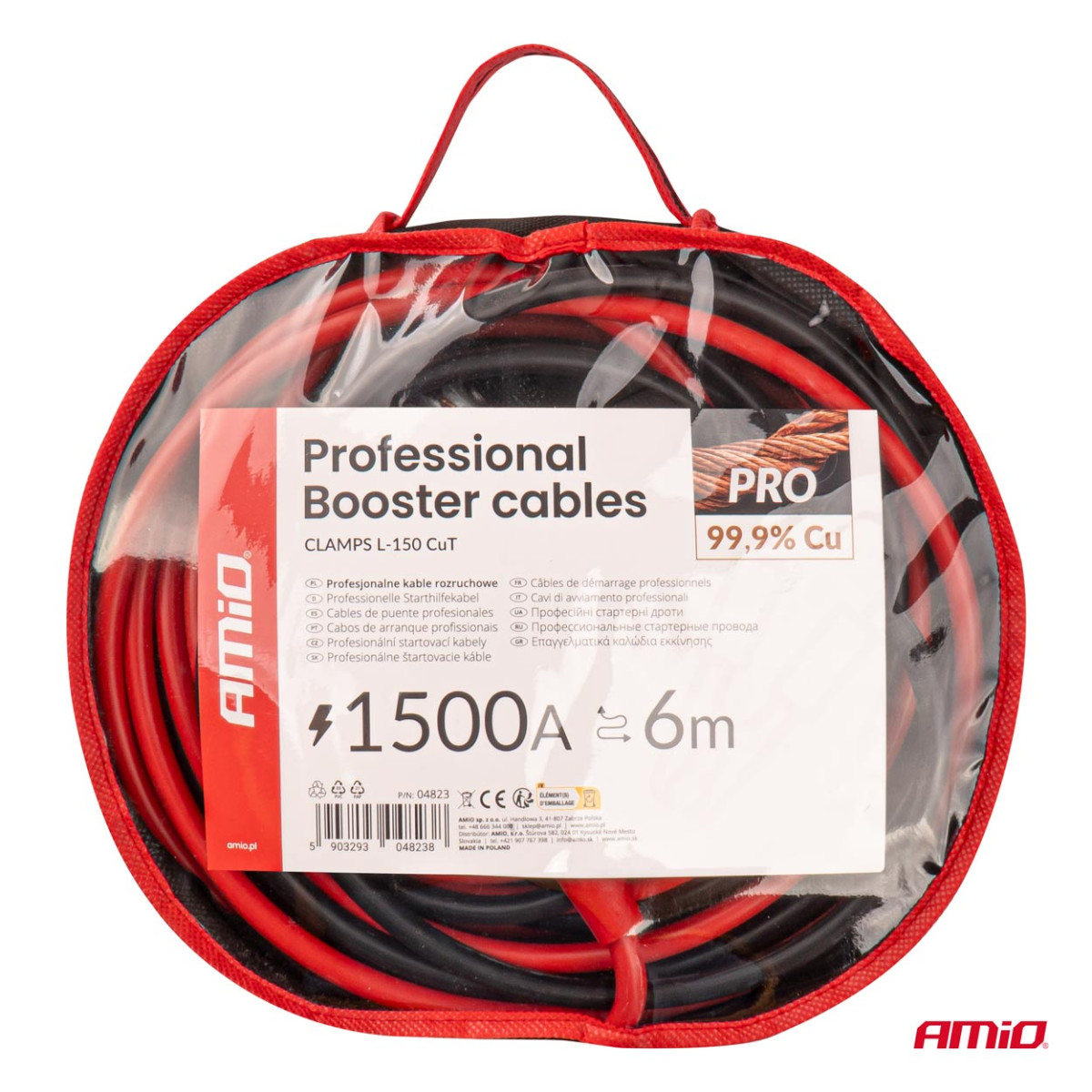 Jumper cables 1500A, 6 m, 99.9% copper, AMIO-04823