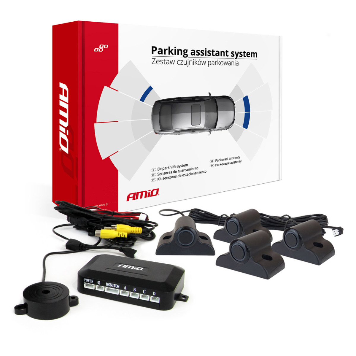 Parking sensor kit for camera and LCD display, for trucks 19 mm, black AMIO-04073