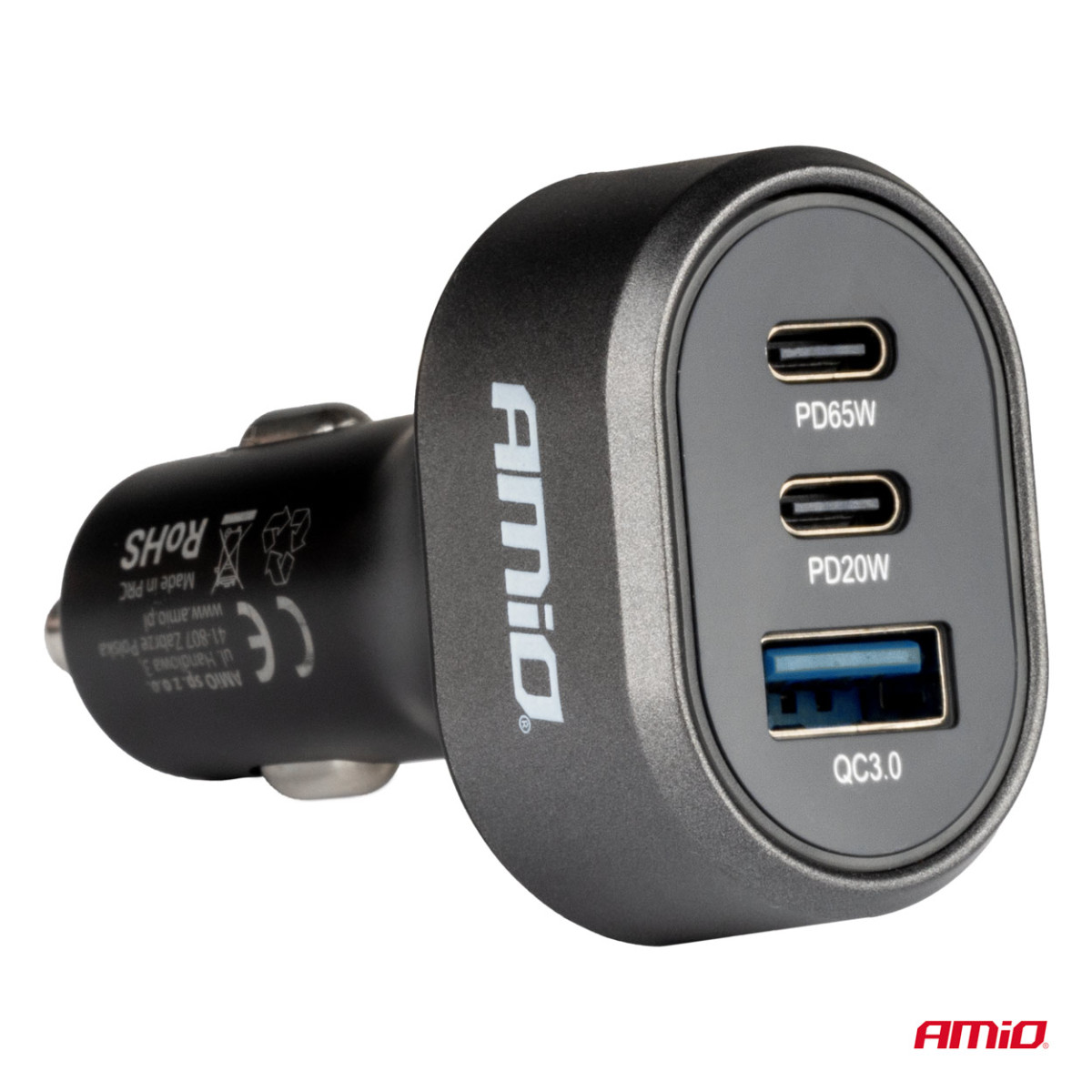Fast car charger QC 3.0 PD 65W + PD 20W AMIO-04177