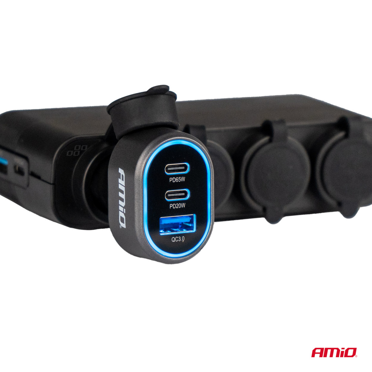Fast car charger QC 3.0 PD 65W + PD 20W AMIO-04177