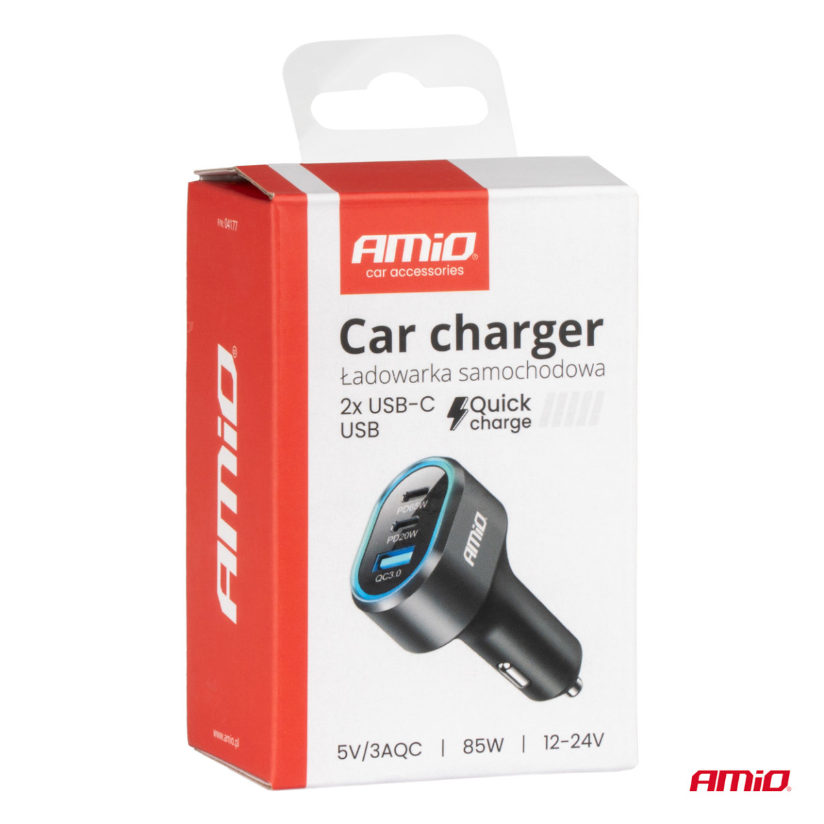 Fast car charger QC 3.0 PD 65W + PD 20W AMIO-04177