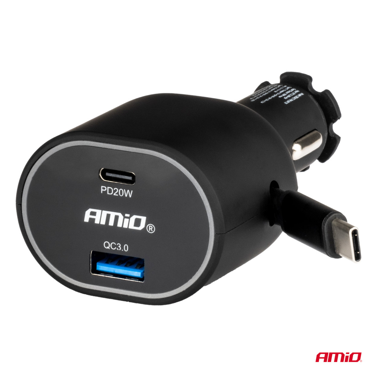 Quick Car Charger 3.0 with 30W USB-C Retractable Cable PD20W AMIO-04176