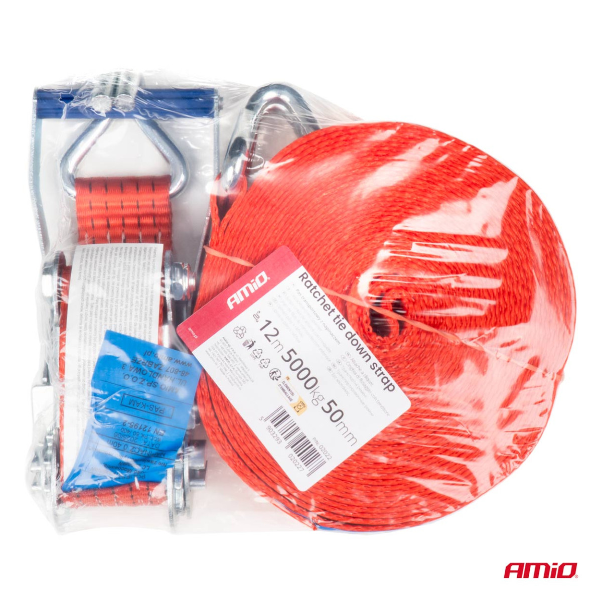 Cargo lashing strap with tensioner 5000 kg, 12 mx 50 mm, AMIO-02022