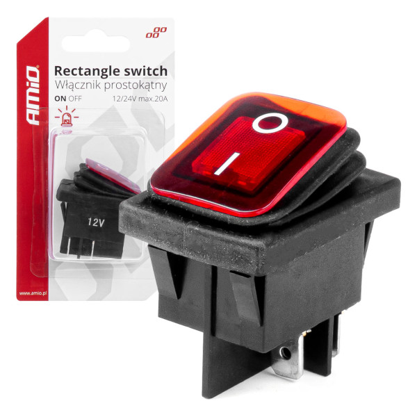 Rectangular switch with red illumination AMIO-03092