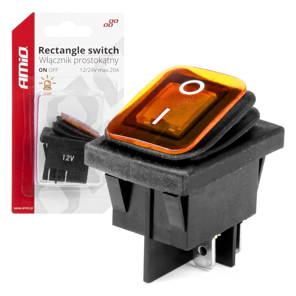 Rectangular switch with yellow illumination AMIO-03091