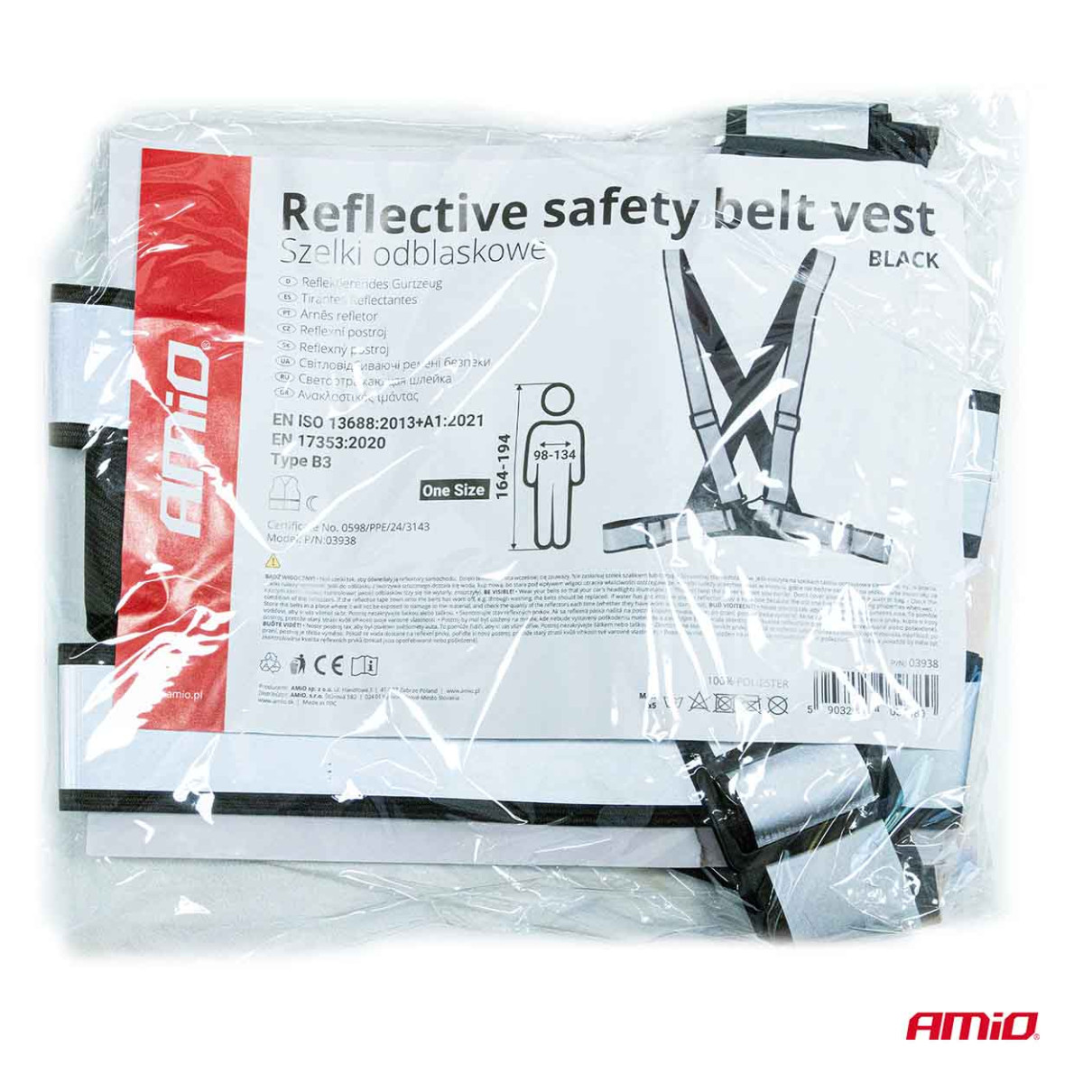 Reflective vest with straps – black AMIO-03938