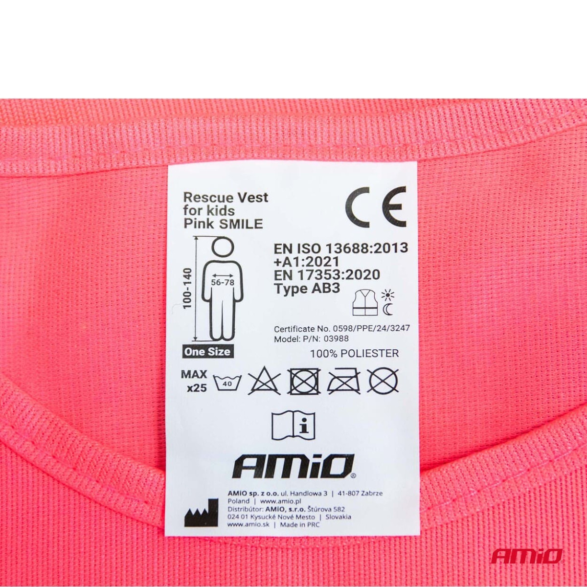 Children's reflective vest SMILE, pink AMIO-03988