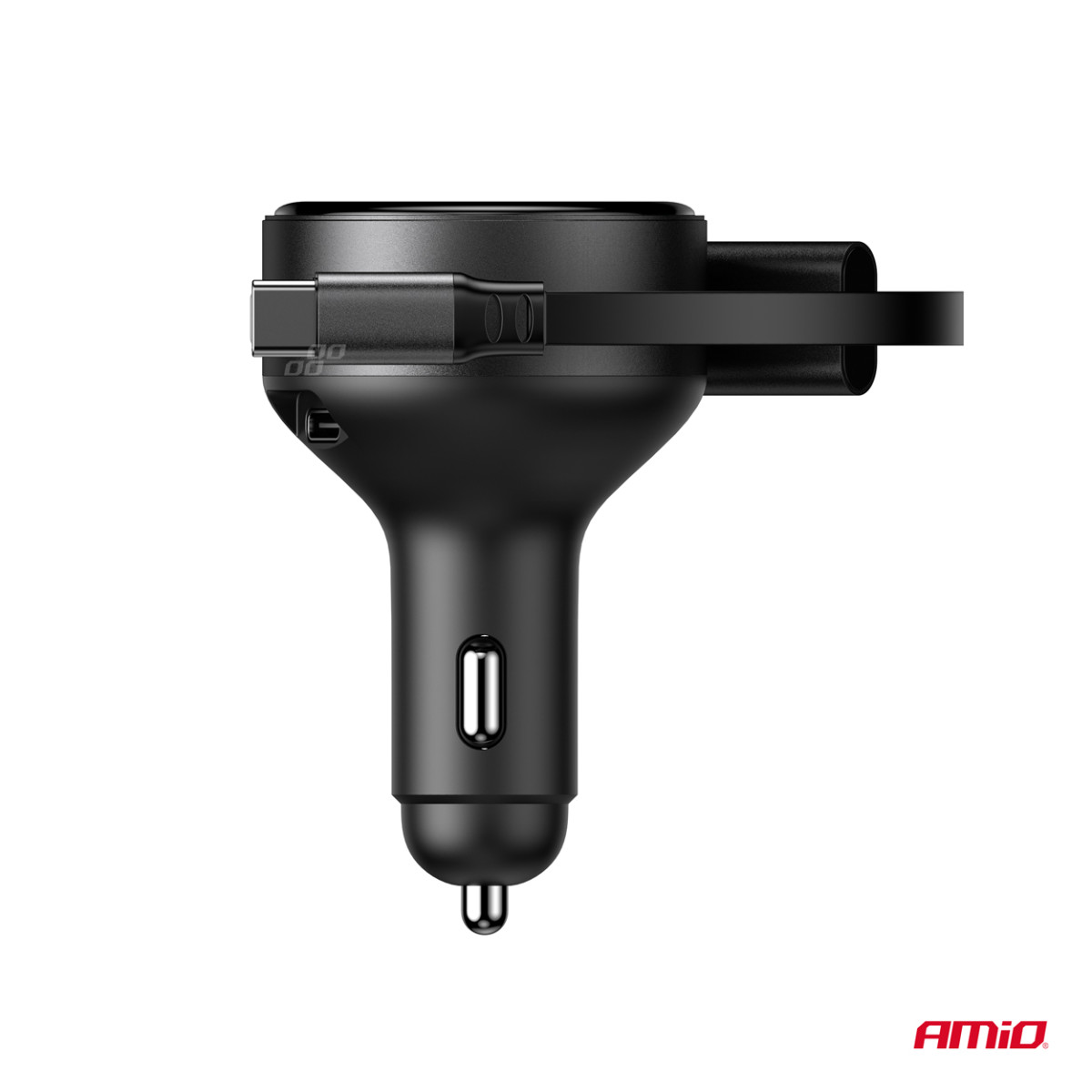 Car charger with retractable C cable, Lightning and USB-C 12/24V 60W AMIO-04370
