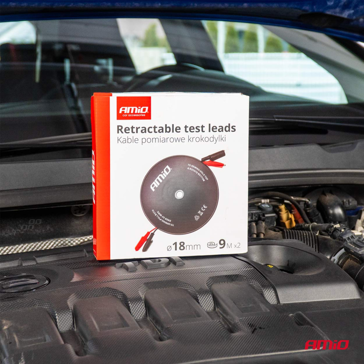 Shrinkable test leads with crocodile clips 2×9 m AMIO-04275