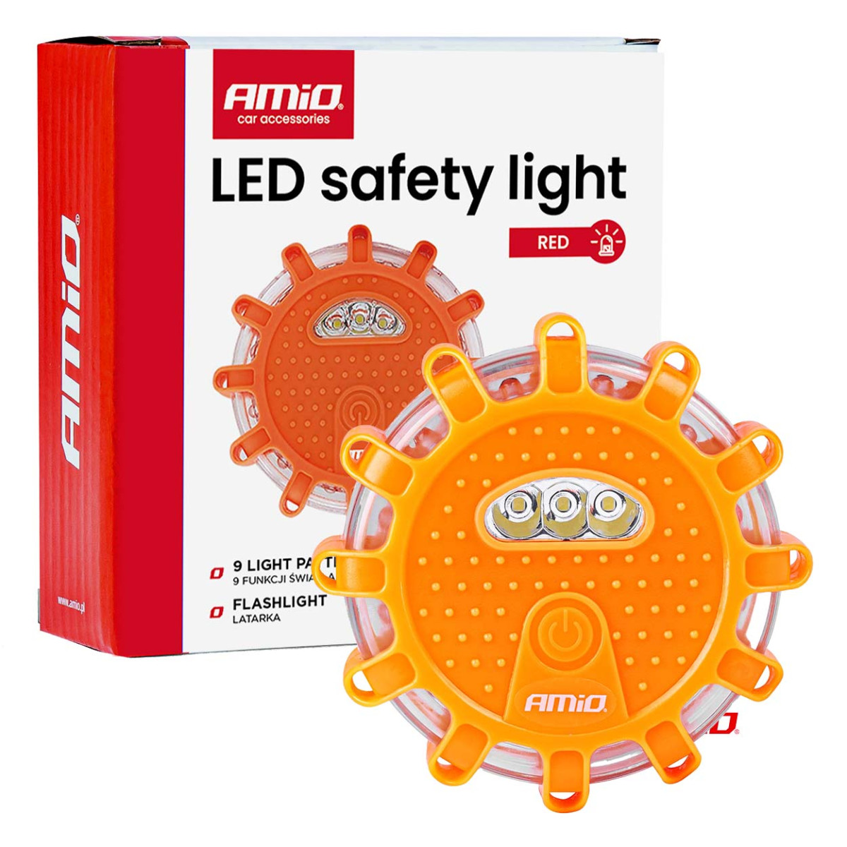 Portable LED warning light with spotlight function 3xAAA IP65 12SMD + 3SMD