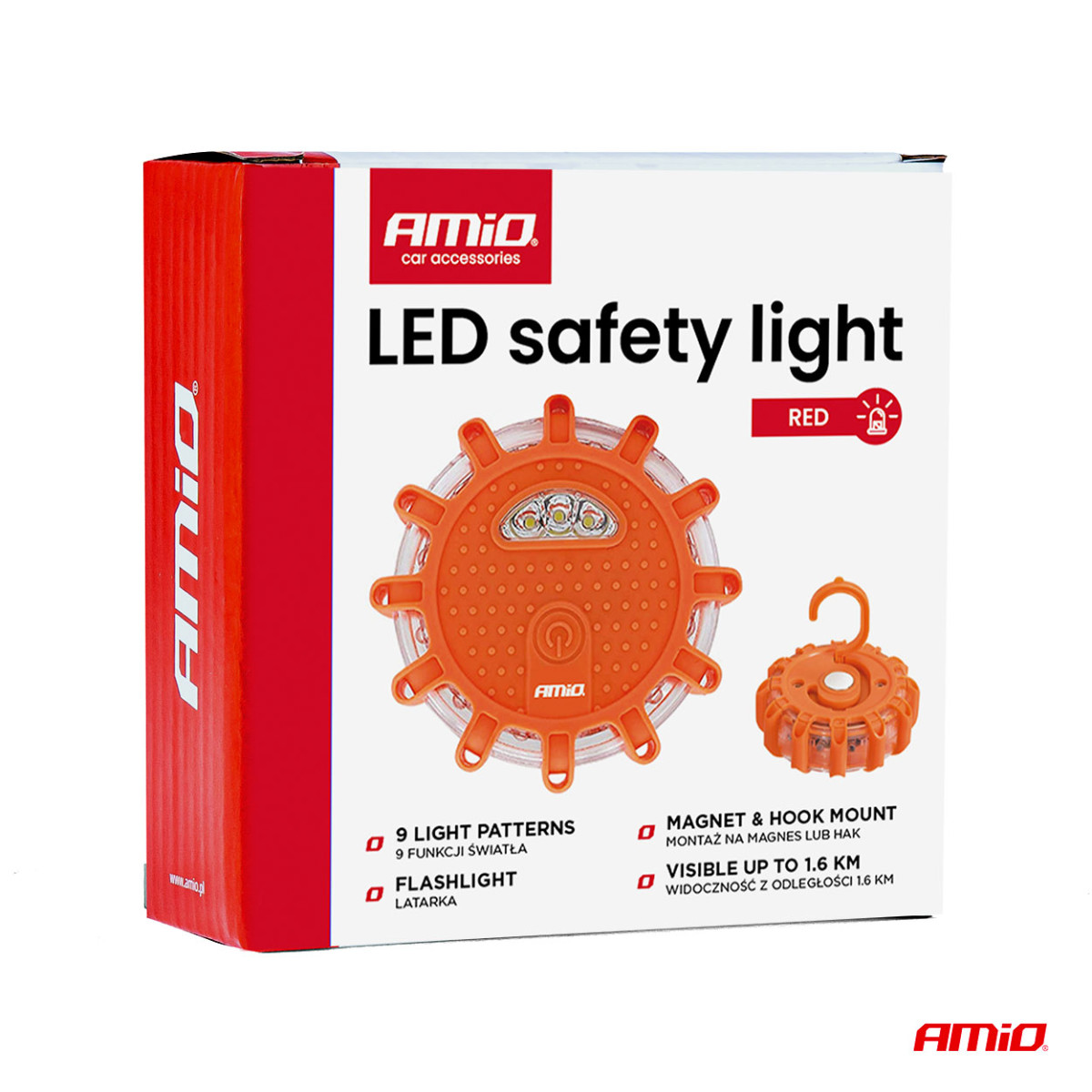 Portable LED warning light with spotlight function 3xAAA IP65 12SMD + 3SMD