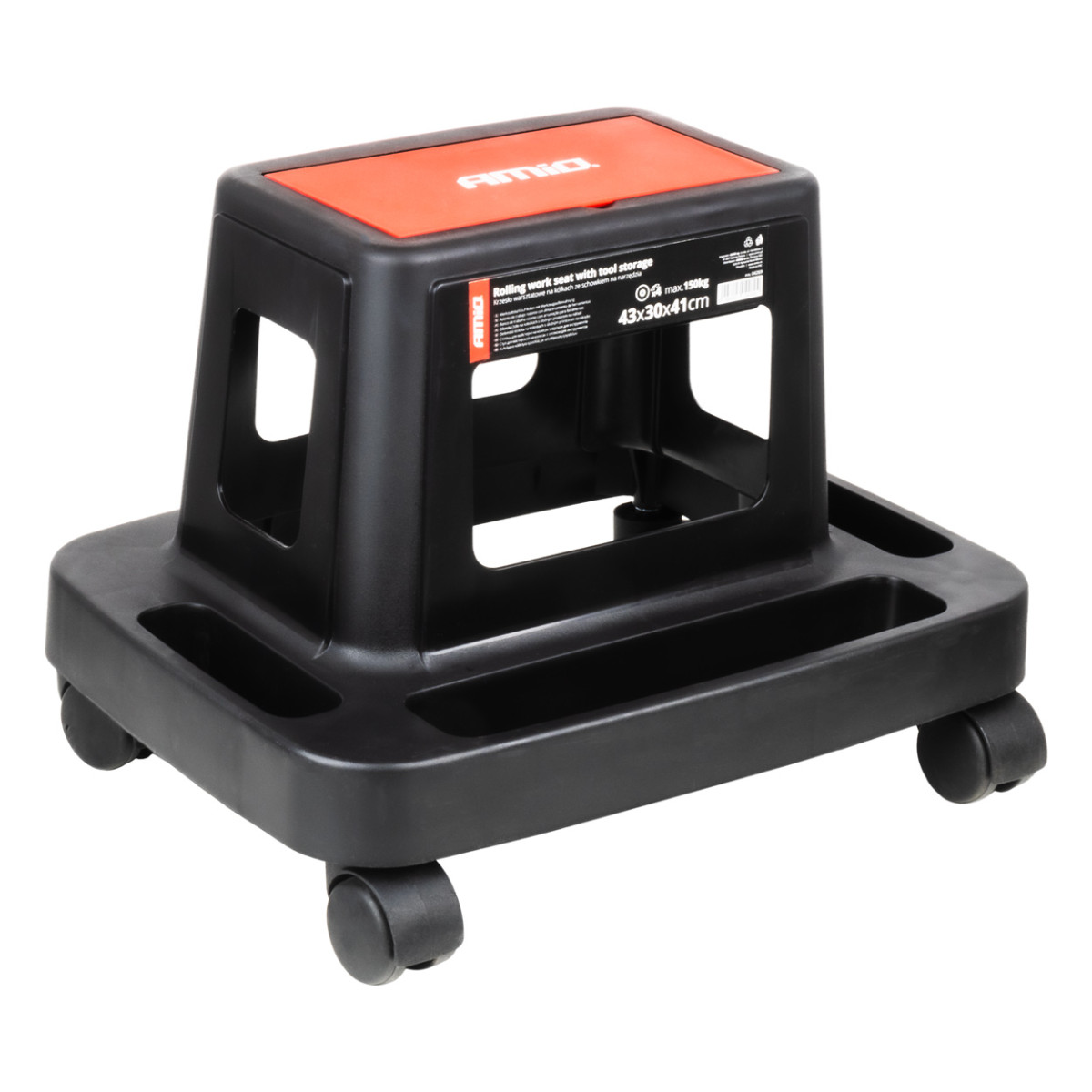 Workshop chair on wheels with tool storage box, 150 kg, AMIO-04269