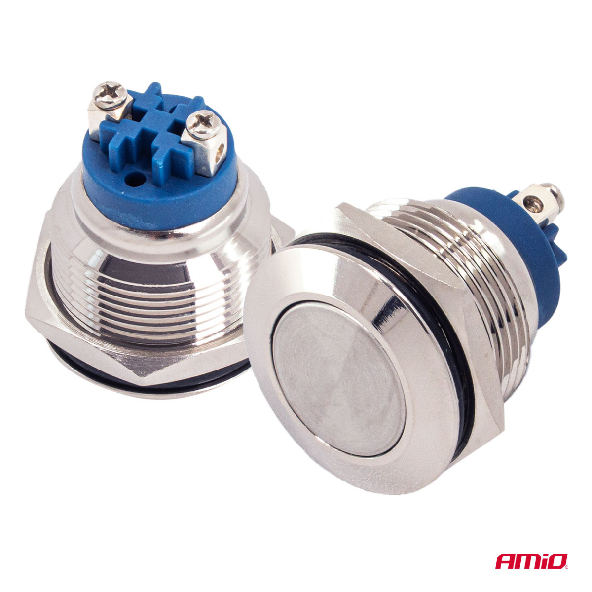 Round metal switch ON/OFF 19 mm, 5 A, 12/230 V AMIO-04474