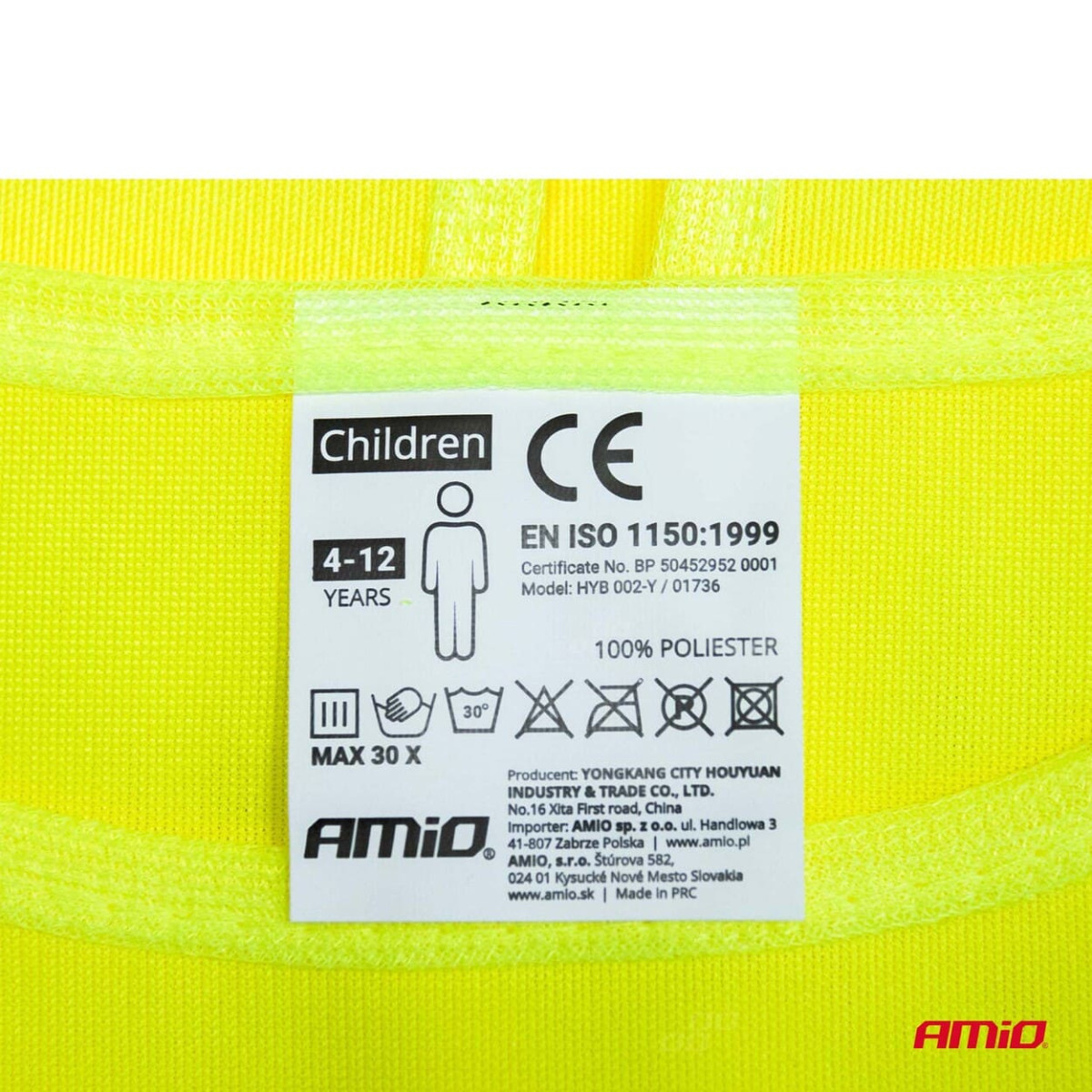 Children's reflective vest, yellow AMIO-01736