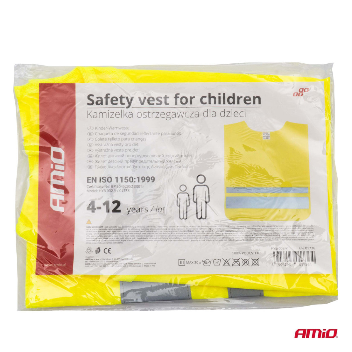 Children's reflective vest, yellow AMIO-01736