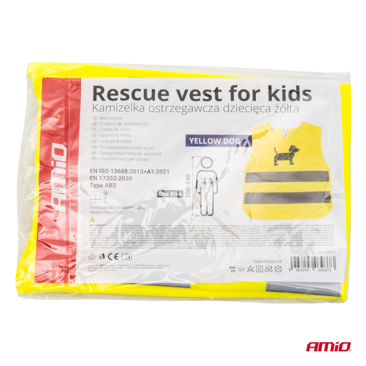 Children's reflective vest DOG, yellow AMIO-03937