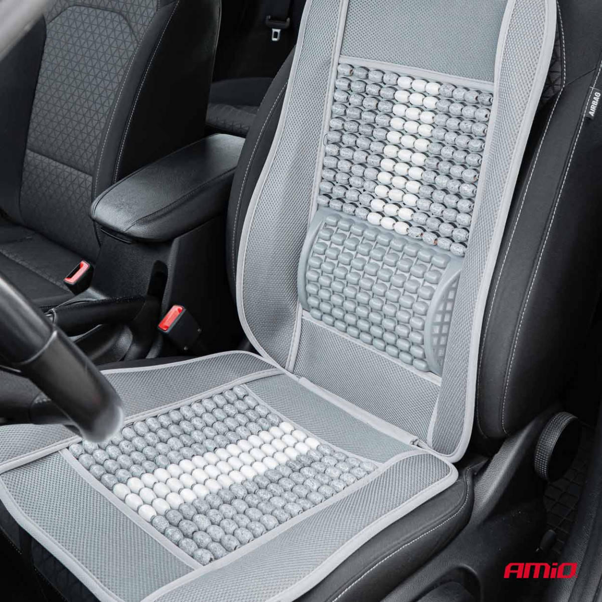 Car seat mat with beads 131 x 46 cm - gray