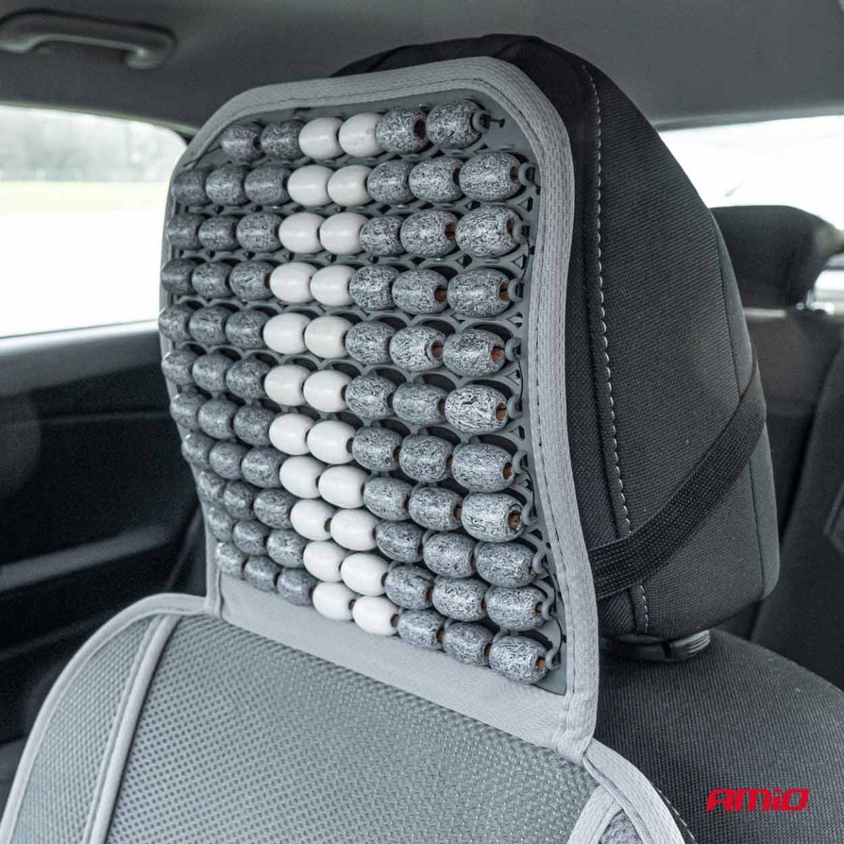Car seat mat with beads 131 x 46 cm - gray