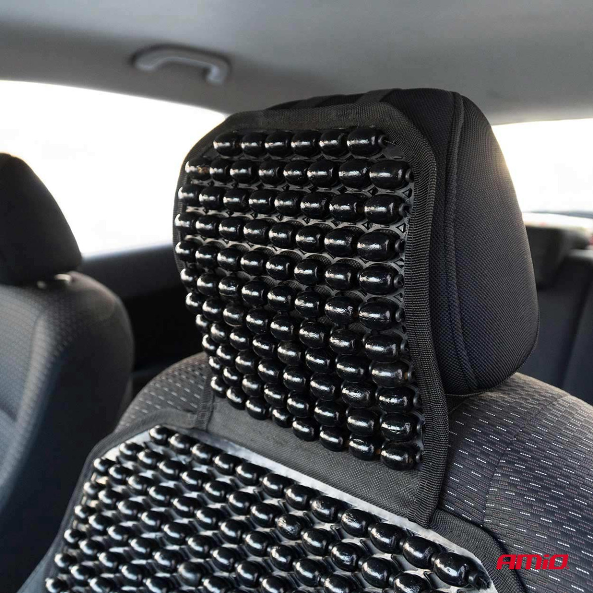 Car seat mat with beads 126 × 44 cm - black