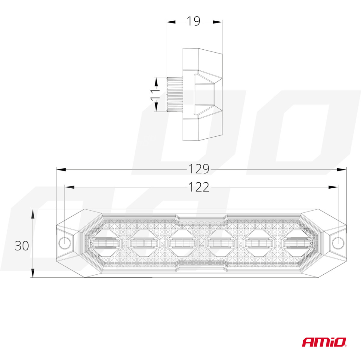 Flat LED warning light 6x3W 12/24V R65 R10 AMIO-03930