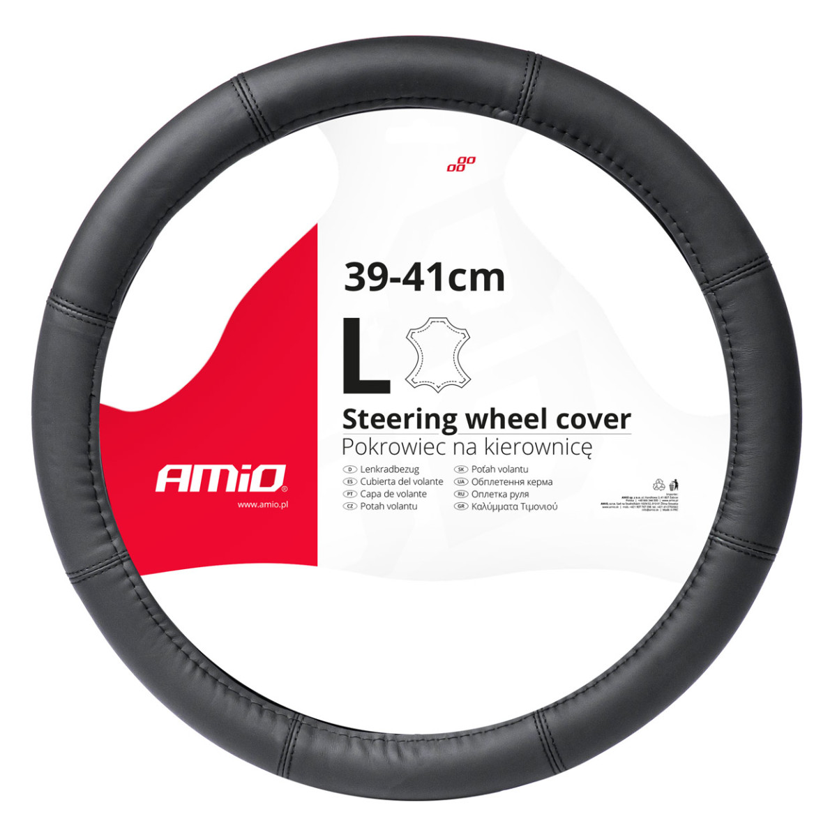 Car steering wheel cover 39-41 cm, genuine leather, SWC-48-L