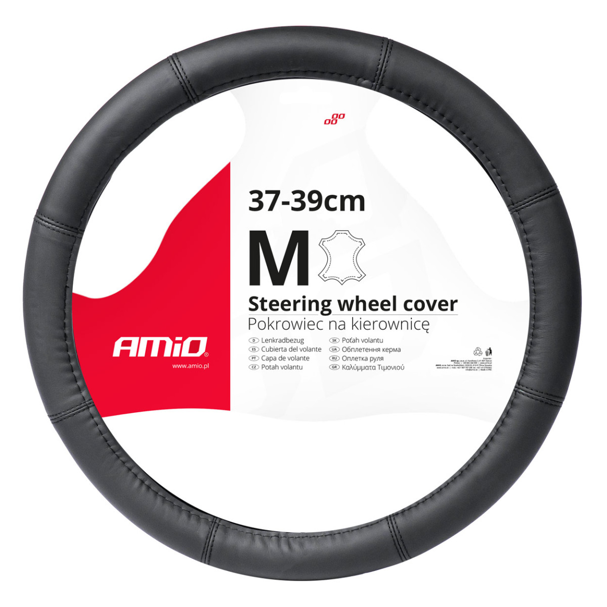Car steering wheel cover 37-39 cm, genuine leather, SWC-48-M