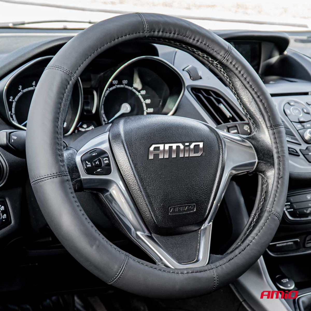 Car steering wheel cover 44-46 cm, genuine leather, SWC-48-XXL