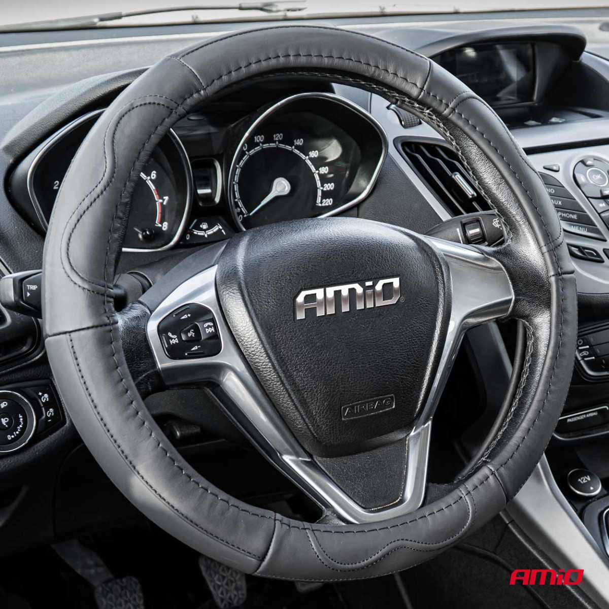 Car steering wheel cover 41-43 cm, genuine leather, SWC-49-XL