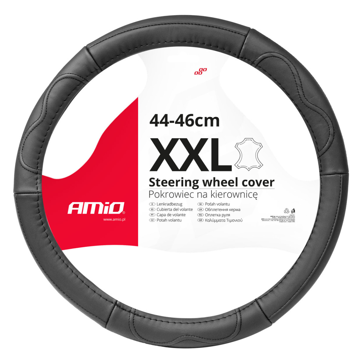 Car steering wheel cover 44-46 cm, genuine leather, SWC-49-XXL