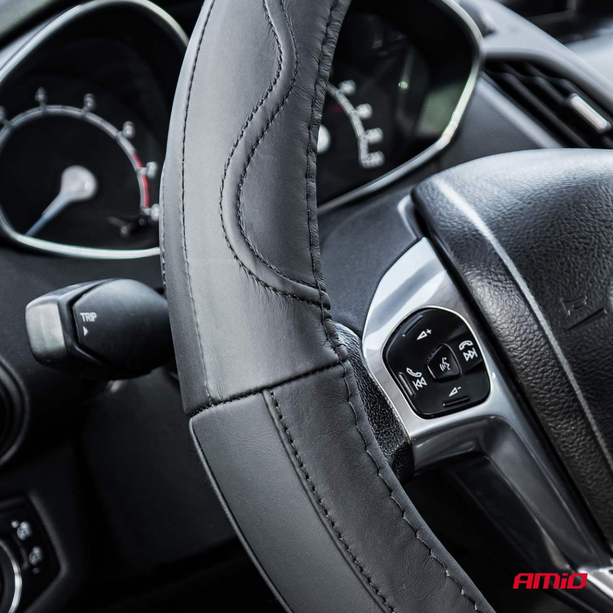 Car steering wheel cover 44-46 cm, genuine leather, SWC-49-XXL