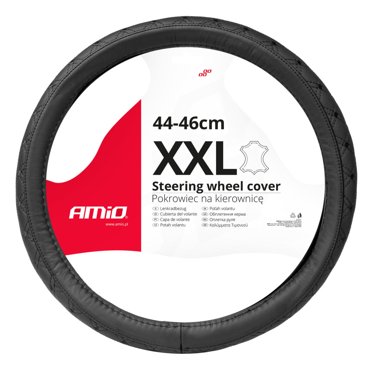 Car steering wheel cover 44-46 cm, genuine leather, SWC-51-XXL
