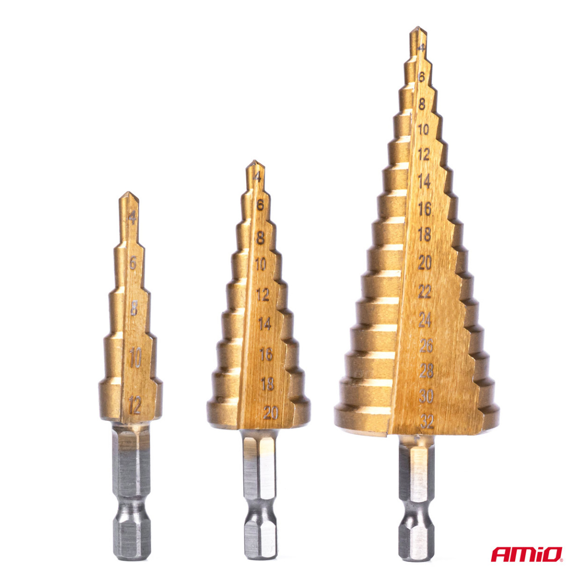 Step drill bits for metal 4–32 mm, 3 pcs. 