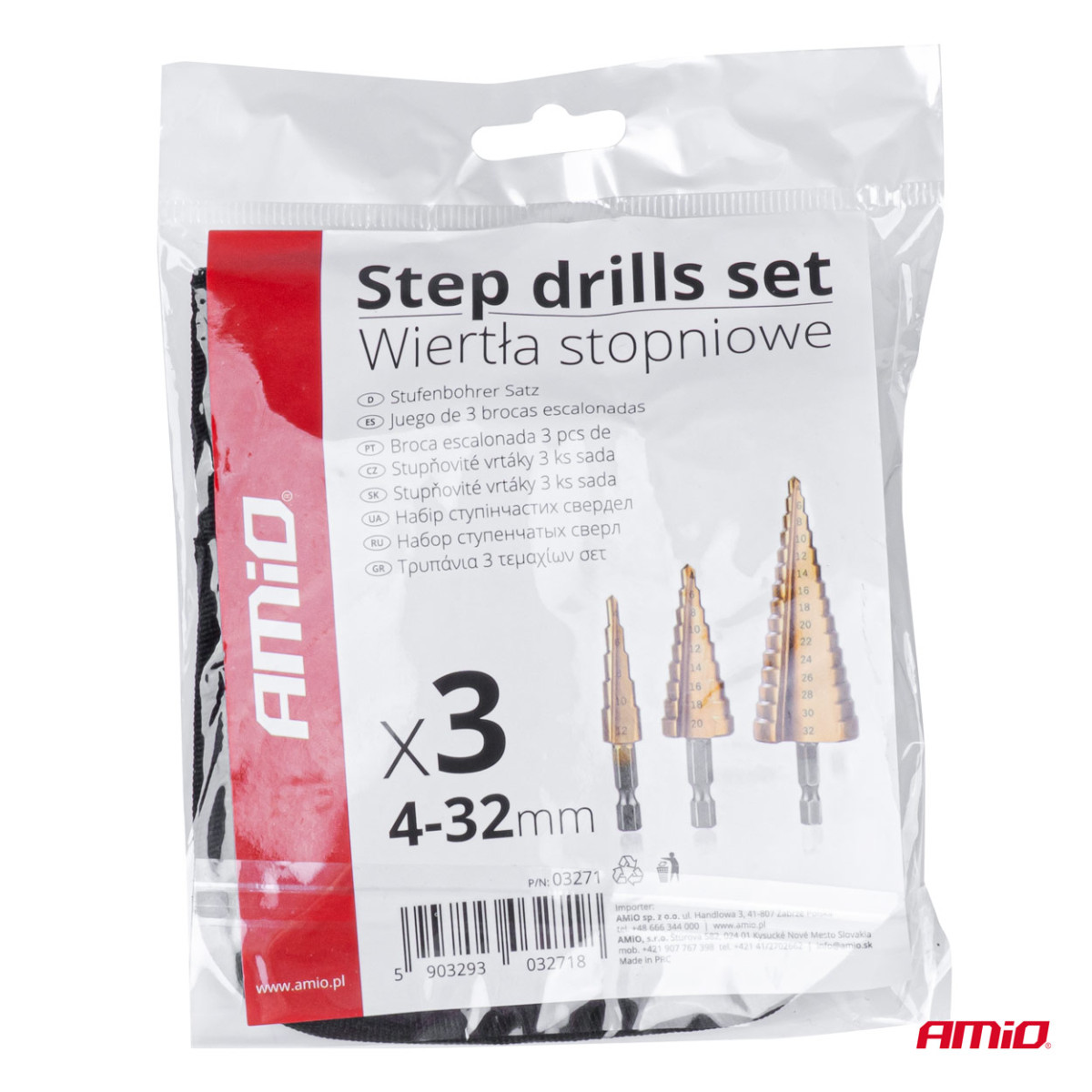 Step drill bits for metal 4–32 mm, 3 pcs. 