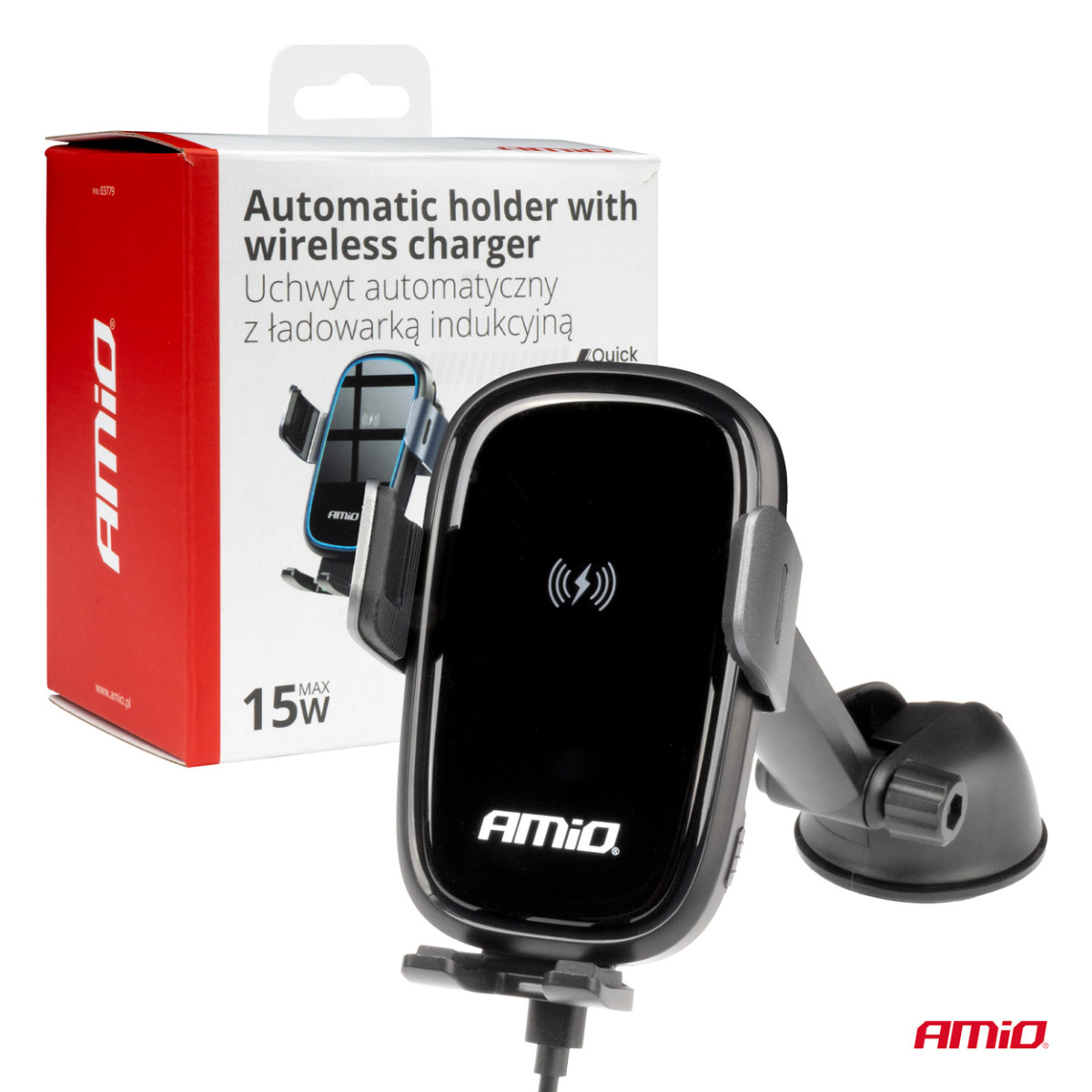 Phone holder with suction cup and wireless charger 15W AMIO-03779