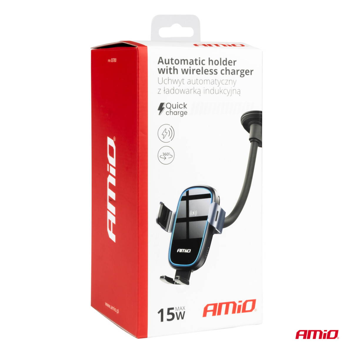 Phone holder with suction cup and wireless charger 15W AMIO-03780