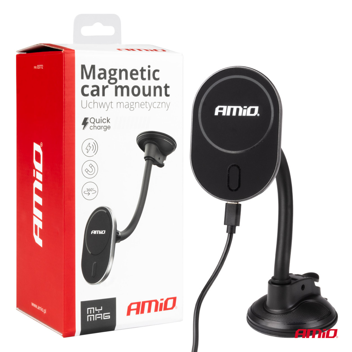 Phone holder with suction cup and wireless charger 15W My Mag AMIO-03772
