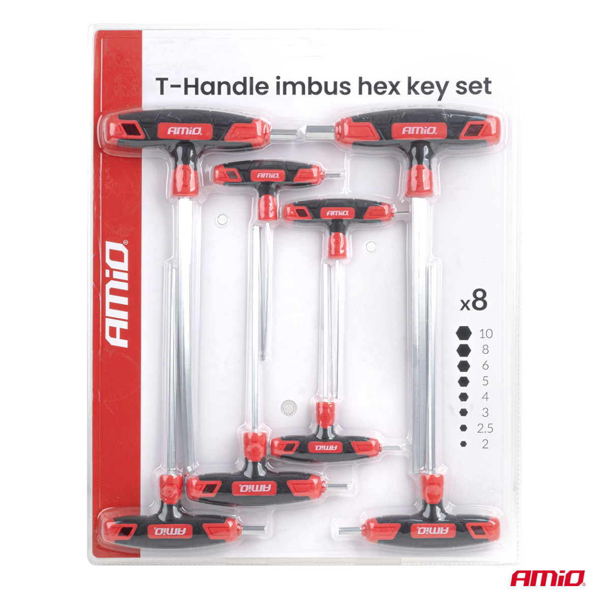 HEX (imbus) key set with T-handle, 8 pcs. AMIO-04826