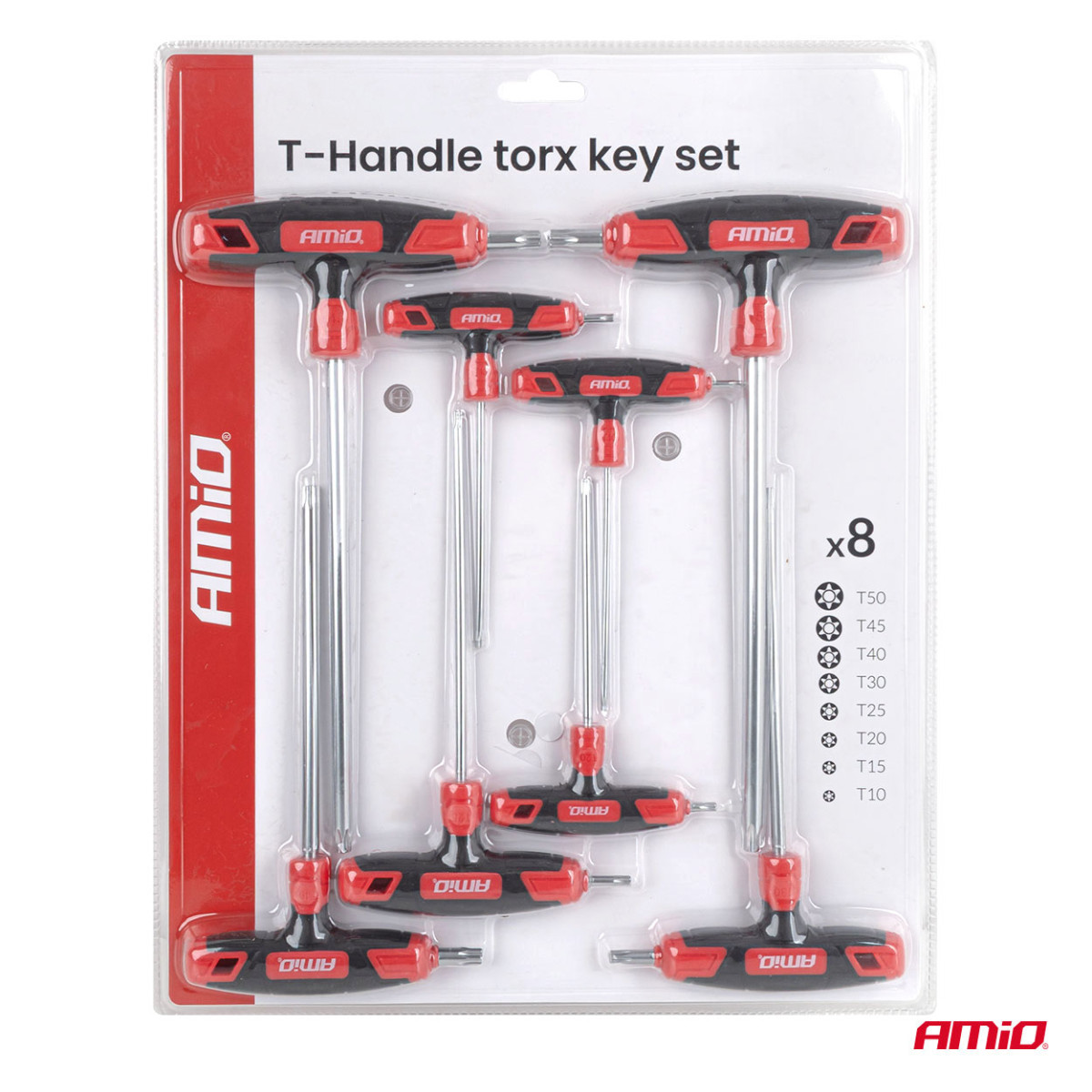 Torx key set with T-handle, 8 pcs. AMIO-04827