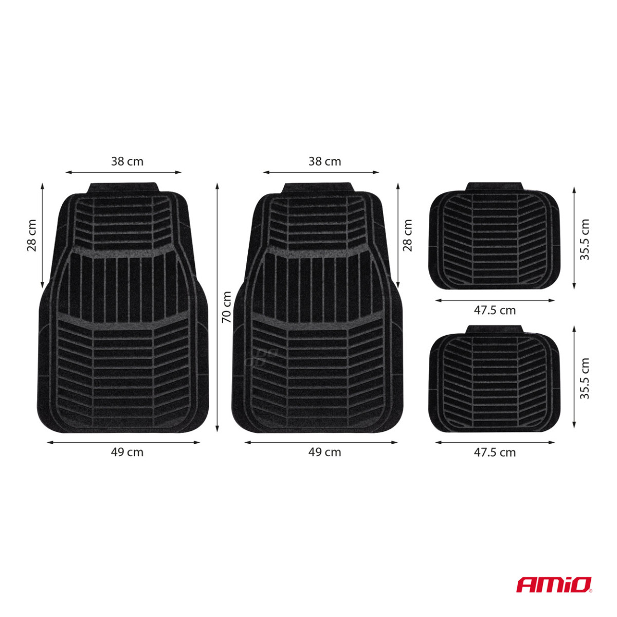 Universal textile (velour) mats TCM-01, 73x49 cm / 38.5x47 cm AMIO-04695
