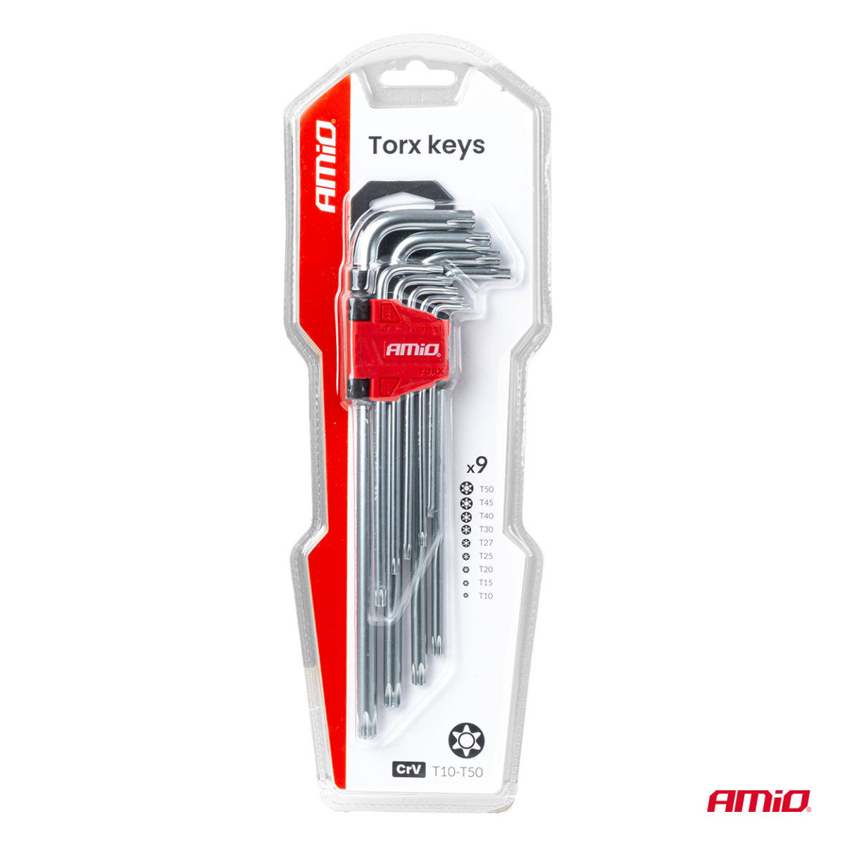 Long TORX keys, 230 mm, 9 pcs. TKL AMIO-01039