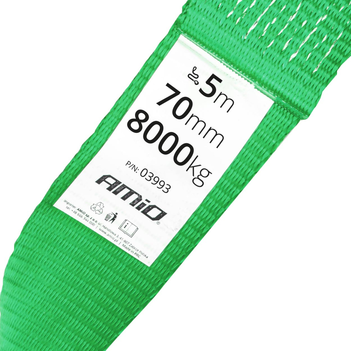 Tow strap 8000kg 70mm 5m hook + hook AMIO-03993