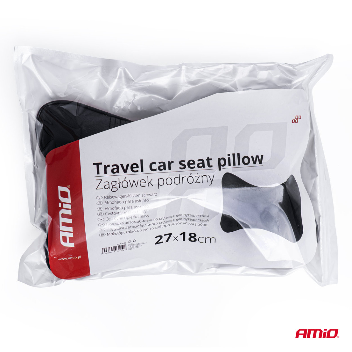 Car seat headrest pillow 17x24cm, eco leather, black, CSH-07 AMIO-03130