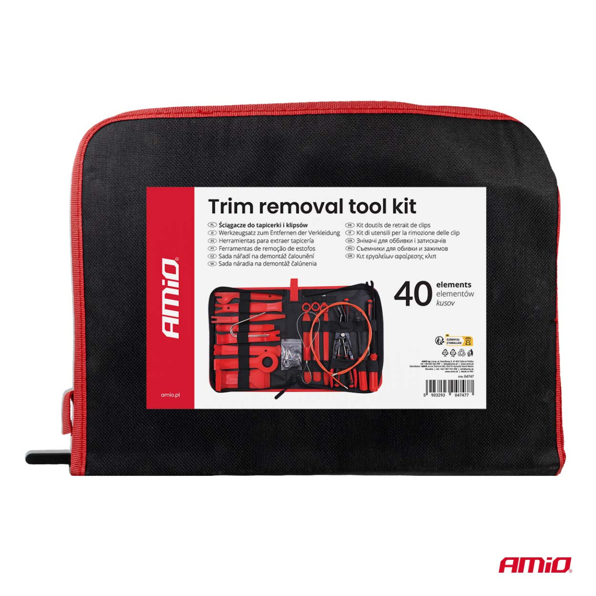 Large interior trim and clip removal tool set, 40 pcs., AMIO-04747