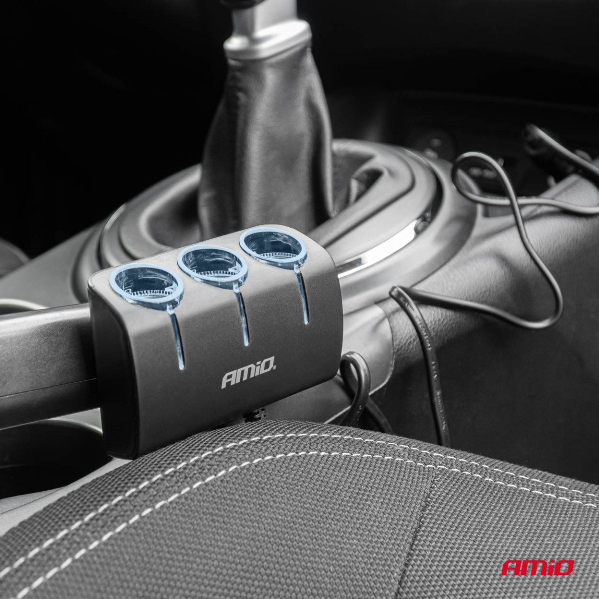 Three-socket cigarette lighter extension cord 12/24V 120W 80 cm AMIO-04359