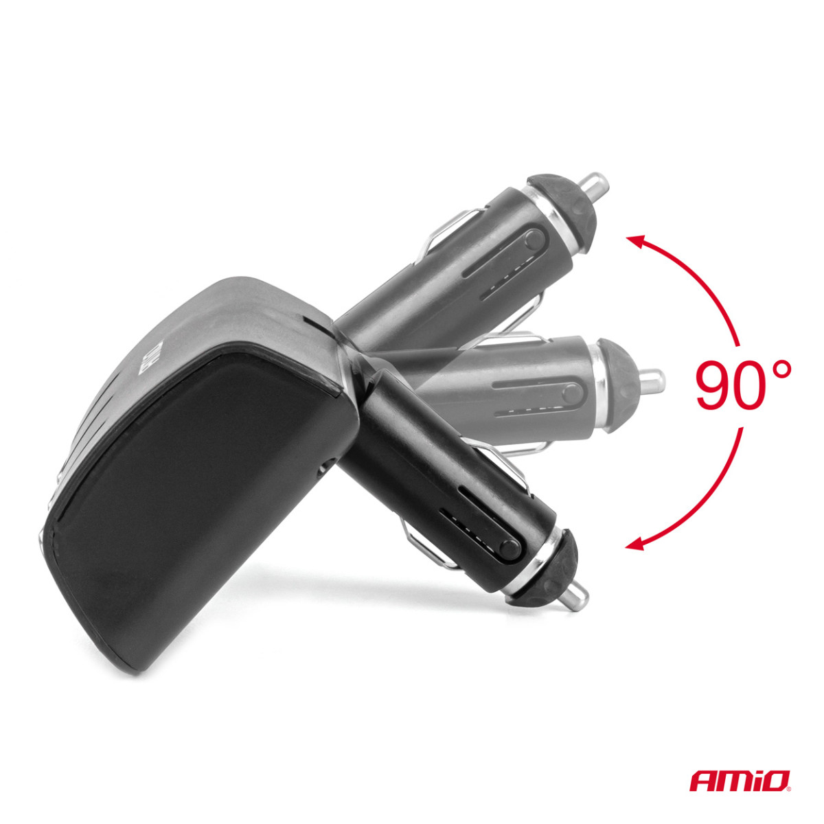 Three-socket cigarette lighter extension cable 12/24V 120W 90° AMIO-04358