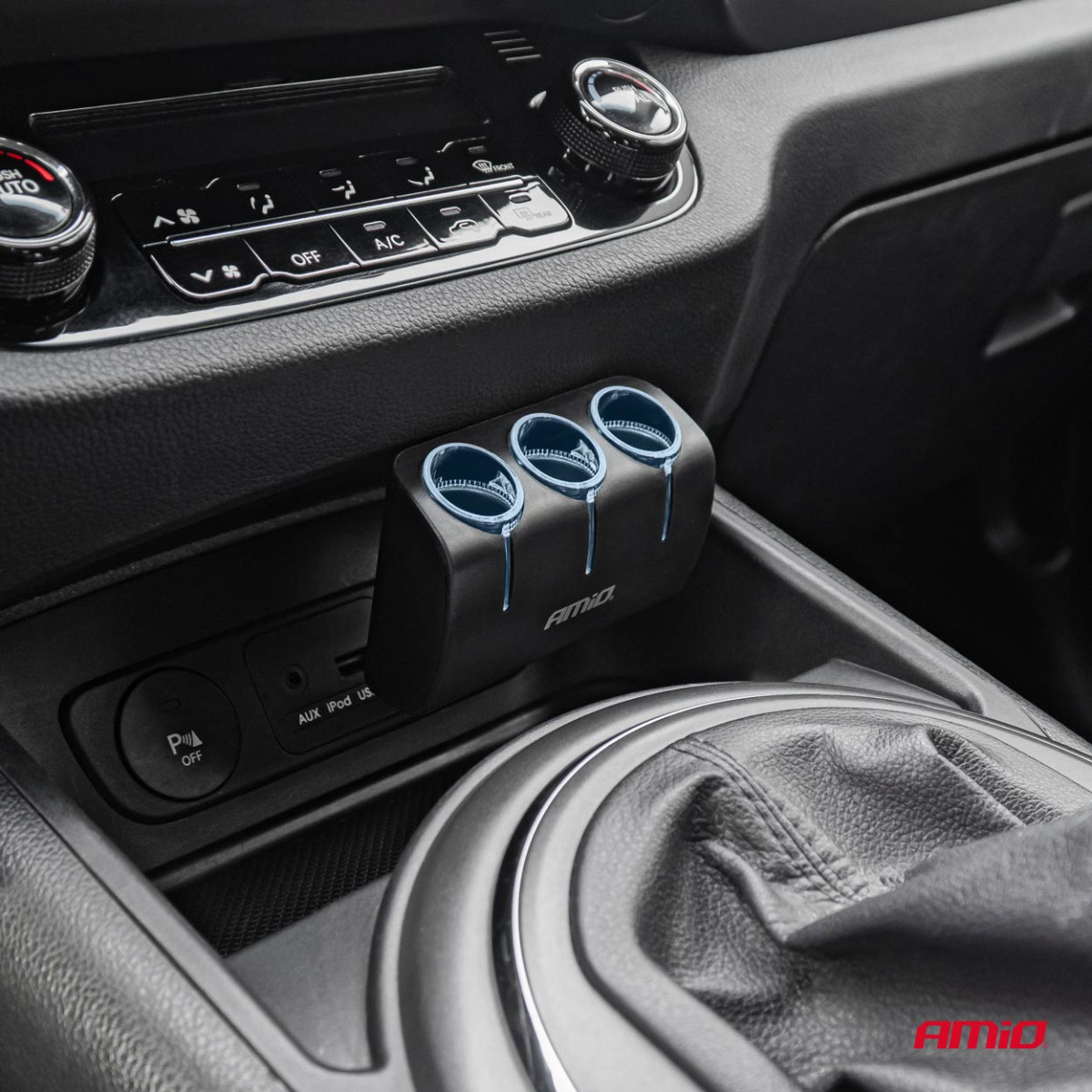 Three-socket cigarette lighter extension cable 12/24V 120W 90° AMIO-04358