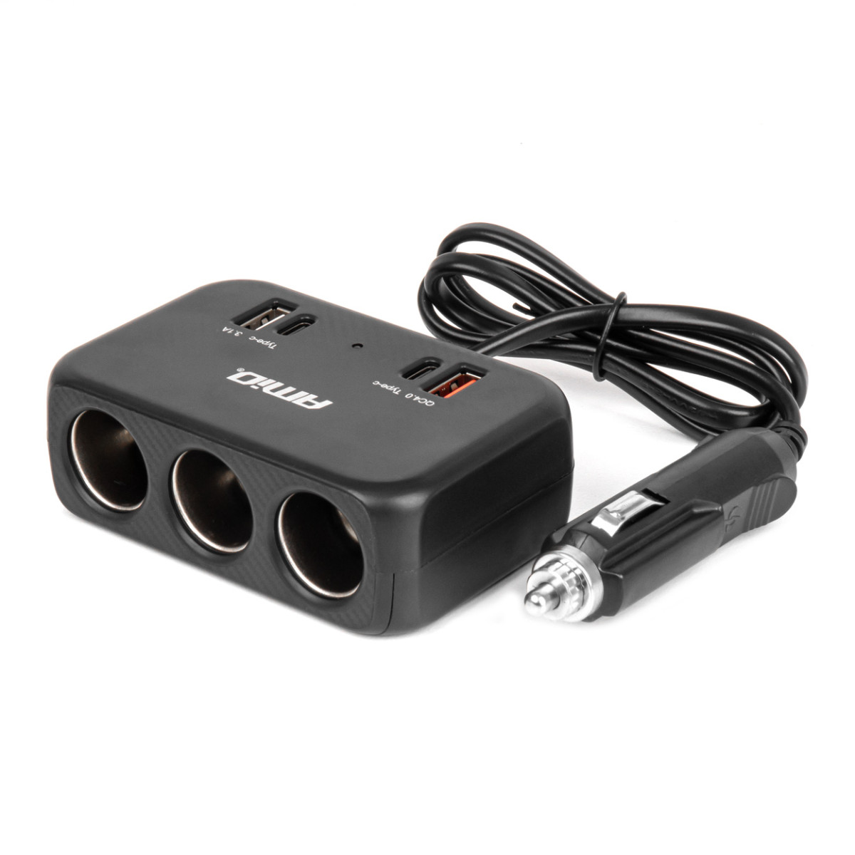 Three-socket extension cord with charger 1x USB-A + 1x USB-C QC 4.0 12/24V 120W 80 cm AMIO-04365